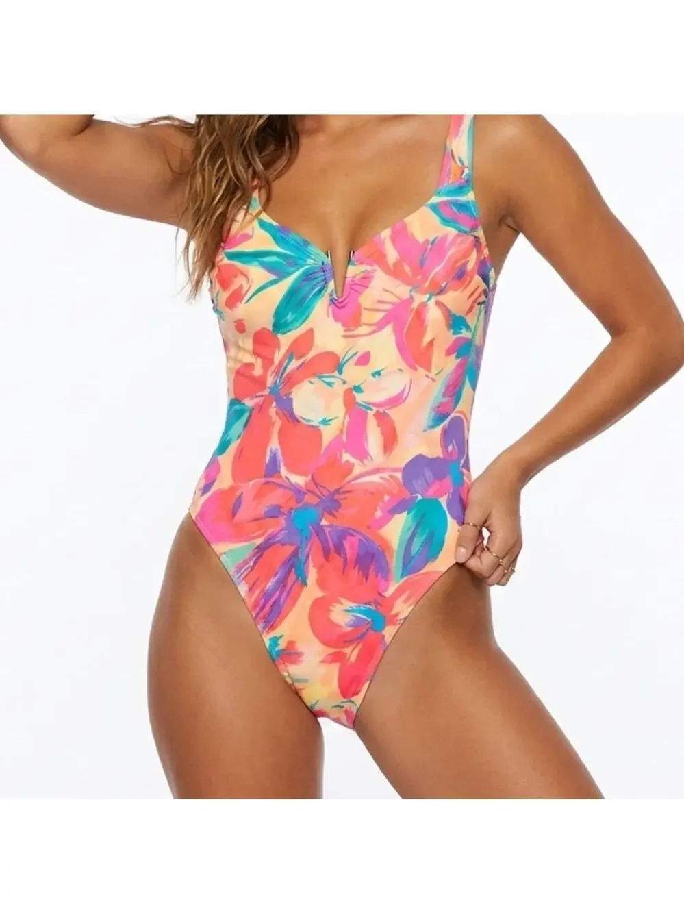 Sun Streak Floral Vintage 90's One-Piece Swimsuit Size 8
